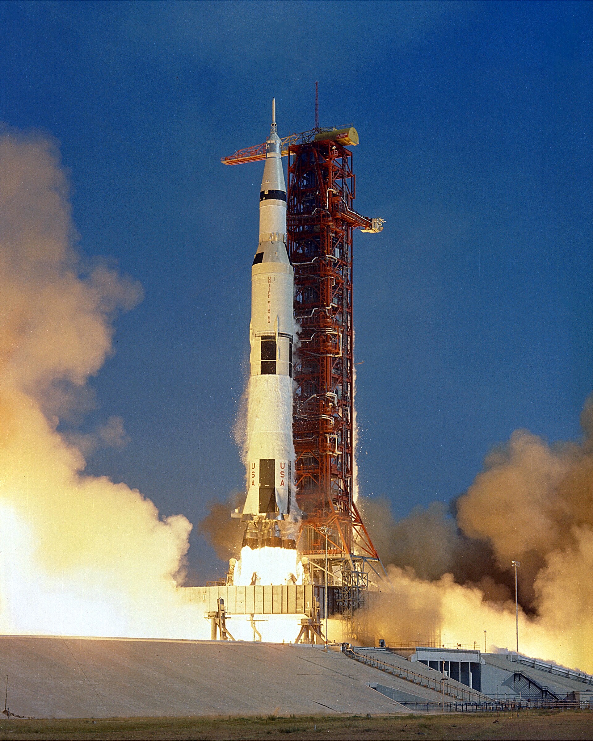 Saturn V Apollo 11 launch, July 16 1969, viewed across the Indian River from Titusville, Florida.
